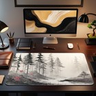 Forest Mtg Playmat Sumi E Ink Wash Woodland Green Mana Landscape 14x24 Commander