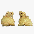 Antique Chinese Pair Of Jade Hand-carved Dragon Turtles 