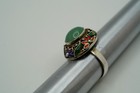 Vintage Chinese Export Sterling Silver Jade Enamel Adjustable Ring Jb44