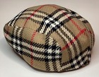 Vtg Burberrys Of London Xl Checkered Plaid Newsboy Cabbie Cap Hat- Tan Blk   Red