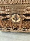 Vintage Wicker Sewing Basket Satin Lined Pin Cushion Lid 8x8 Raffia Handle
