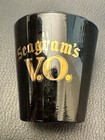 Vtg  Set Of 4 Seagram   s V o  Black Glossy Shooter Shot Glass Gold Letters 2 5   