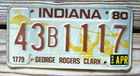 Indiana 1980 George Rogers Clark Metal Embossed License Plate 43b1117