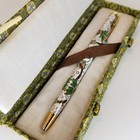 Vintage Chinese Floral Cloisonne Ballpoint Pen On Gold Tone Metal W original Box