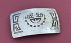 Vintage Unbranded Old Western Native Sterling Silver Tribal Images Belt Buckle