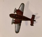 Vintage   Hubley 2304 Dark Red   Silver Cast Iron Airplane
