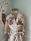 Japanese Yukata Kimono Robe White  Blue Red Cotton Floral Made In Japan M l