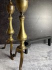 Puritan Vintage 15 5  Tall Brass   Cast Iron 16  Long Fireplace Andirons