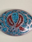 Vtg Flying Eagle Belt Buckle Silver Tone Crushed Turquoise   Coral Inlay Native