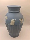 Vtg  Uniq Wedgwood Blue Off White Jasperware Vase W Classical Scenes  England 