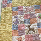Vintage Handmade Embroidered Pastel Gingham Baby Quilt Baby Animals Cottage Core