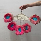 Vintage Film Costume 1960s 70s Pink Feather   Glitter Showgirl Fan