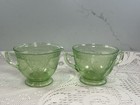 Federal Georgian Love Birds Green uranium Glass - Sugar   Creamer Set