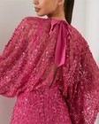 Pink Evening Dresses Lace Sequined Ruched Prom A-line Deep V-neck Party Gowns