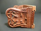 Vintage Hand Carved Wood Expandable Bookends Sliding Book Rack Maple Leaf 3359