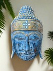 16    Wooden Blue Buddha Wall Mask Hand Carved Wall Decor