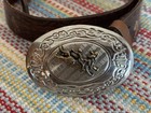 Nocona Boys Oval Buckle Bull Rider Tooled Brown Kids Leather Belt Size 26 Guc