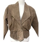 Vintage 80s 90s Chia Leather Suede Jacket Big Shoulder Corset Tan Women   s Sz L