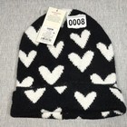 Cat   Jack Girls Black white Heart Knit Acrylic Beanie Hat Osfm