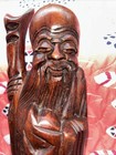 Hand Carved Wooden Oriental Wise Man Vtg Figurine Walking Stick Staff 12 