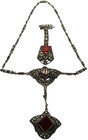 Germany Sterling Silver Art Deco Marcasite Carnelian Necklace Brooch Set