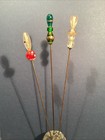 Antique Victorian Edwardian Glass Beads Hat Pins Set 3 Long 9    