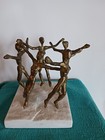 Bronze Vintage Sculpture Circle Of Dancers Signed On Marble Base  Brutalist Era