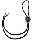Silver Plated Nature Black Obsidian Stone Western Cowboy Rodeo Neck Bolo Tie