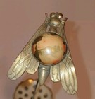 Victorian Brass Fly Hatpin Large Antique Bee Bug Figural Hat Pin Pink Stone 10 