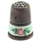 Charming Guilloche Enamel Sterling Thimble With Hand-painted Rose