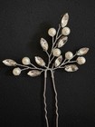 Set Of 3 Silver Bridal Hair Pins Faux Pearl Crystal Sprigs  White clear