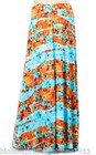 Aqua coral Watercolor Floral Wide Waist Fold Over Plus Maxi Skirt