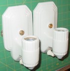 Vintage Porcelain Sconce Light Fixtures Matched Pair Ribbed Art Deco Bathroom