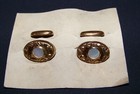 Antique 19th Century Victorian Gilt Brass Cufflinks Mother Of Pearl Inlay