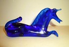 Vintage 1950s Rainbow Hand Blown Blue Art Glass Unicorn Horse Figurine