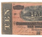 T-68 1864  10 Confederate States Of America Civil War Paper Money Note Red Color