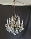 Antique Vintage French Chandelier Brass   Crystals Ceiling Light 6 Arms 9 Light 
