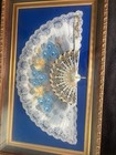 Vintage Gold Ornate Fan Shadow Box Wall Decor Hand Painted Lace Victorian Style