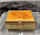 Vintage Pill Box  Metal With Orange Flowered Enamel Lid  Includes Divider  Latch