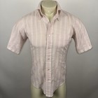 Vintage 60s 70s Dress Shirt Mens Medium Pink Striped Knit Disco Mcm Mod Button