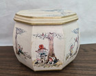 Vintage Octagon Wooden Sewing Box Basket Children Playing Print Unassembled Part