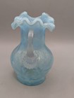 L g  Wright Fenton Daisy   Fern Light Blue Opalescent Small Glass Pitcher Vntg 