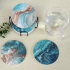 Blue Marble Ceramic Coasters With Holder Absorbent Drink Coaster Set Blue Gold