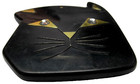 Vintage Black Lucite   Rhinestone Cat Head Mirror Compact