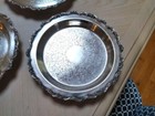 Set Of  3  Old English By Poole Silver Plate Round Tray Footed 5017