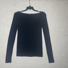 Zara Shirt Womens Small Black Scoop Neck Long Sleeve Stretch Ribbed Cotton