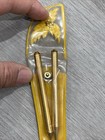 Vintage Gold Tone Pen   Pencil Set In Orange Rhinestone With Matching Holder