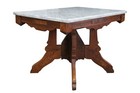 Antique Victorian Eastlake Walnut Burl Marble Top Parlor Coffee Side End Table