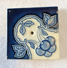 Antique Blue Cherries   Leaves Art Tiles Belgium Art Nouveau Set Of 4 With Holes