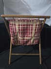 Vtg Wood Frame Knitting Sewing Caddy Basket Yarn Bag Folding Plaid
